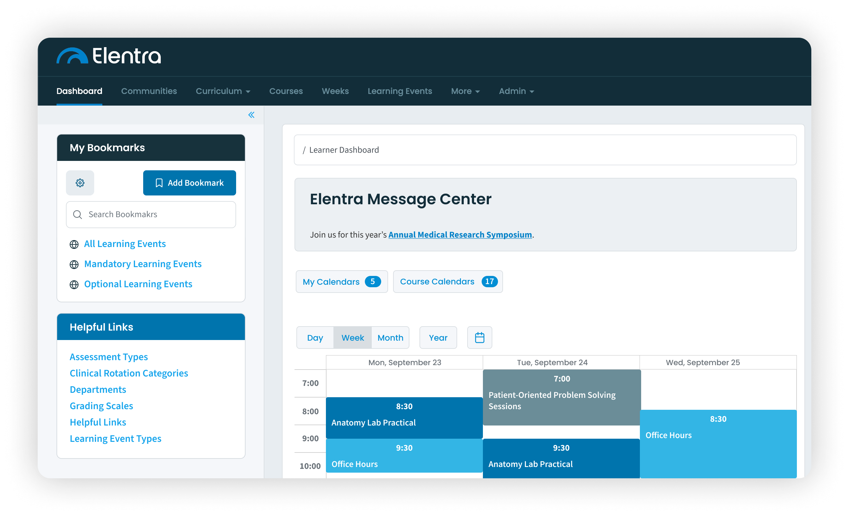 Dashboard and Calendar | Elentra