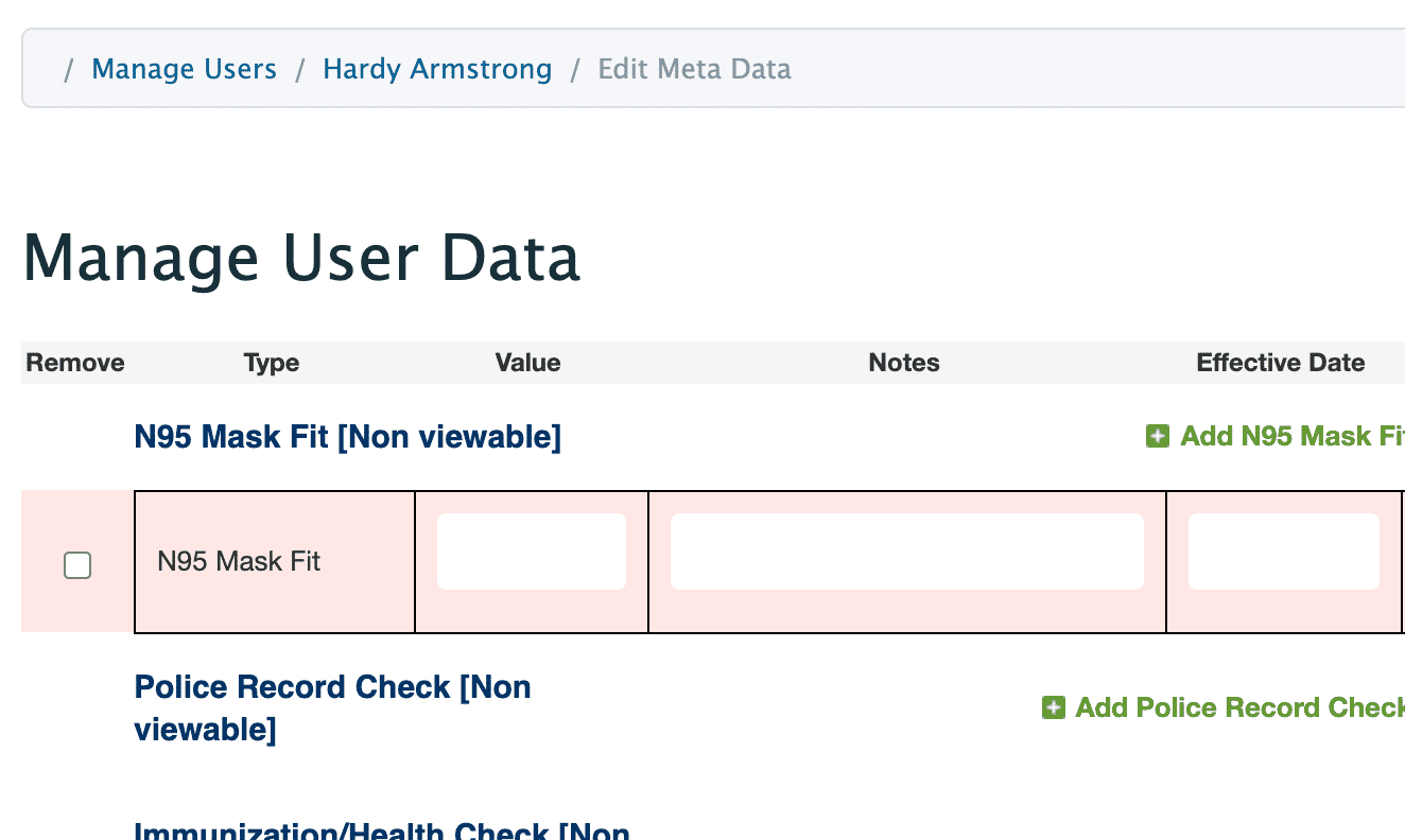 Adding Meta Data to a user's record via Manage Users.
