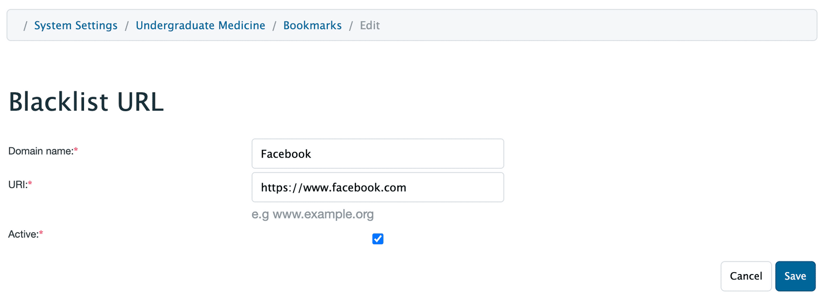Example blacklisted Bookmark.